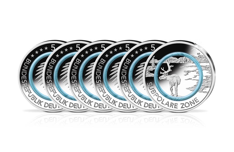 5x5-Euro-Münze 2020 Subpolare Zone mit Polymer-Ring Komplettsatz in St