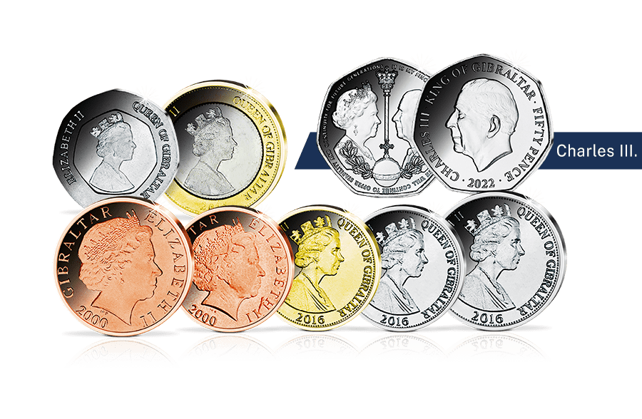 Kursmünzensatz Gibraltar mit König Charles III. Kursmünzensatz Gibraltar mit König Charles III.