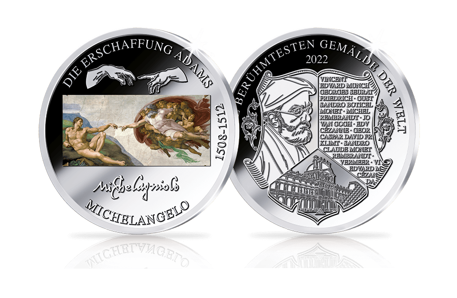 Piedfort-Prägung Michelangelo – Die Erschaffung Adams Piedfort-Prägung Michelangelo – Die Erschaffung Adams