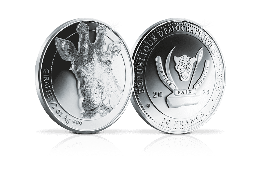 Highrelief-Silbermünze Giraffe Highrelief-Silbermünze Giraffe