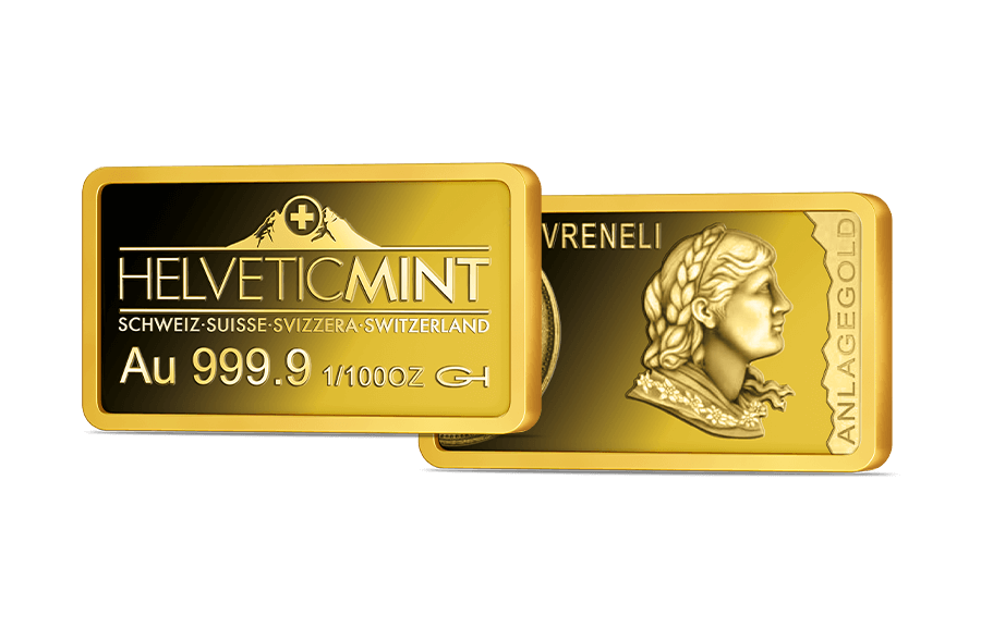 Schweizer Goldbarren - Vreneli 1/100 oz
