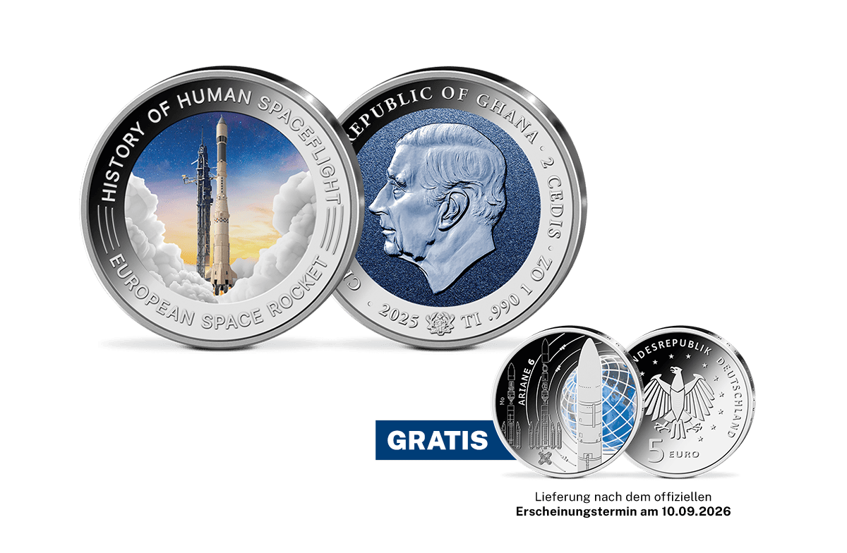 Titan-Unze Europäische Weltraumrakete + GRATIS offizielle 5-Euro-Münze Ariane 6 der Bundesrepublik