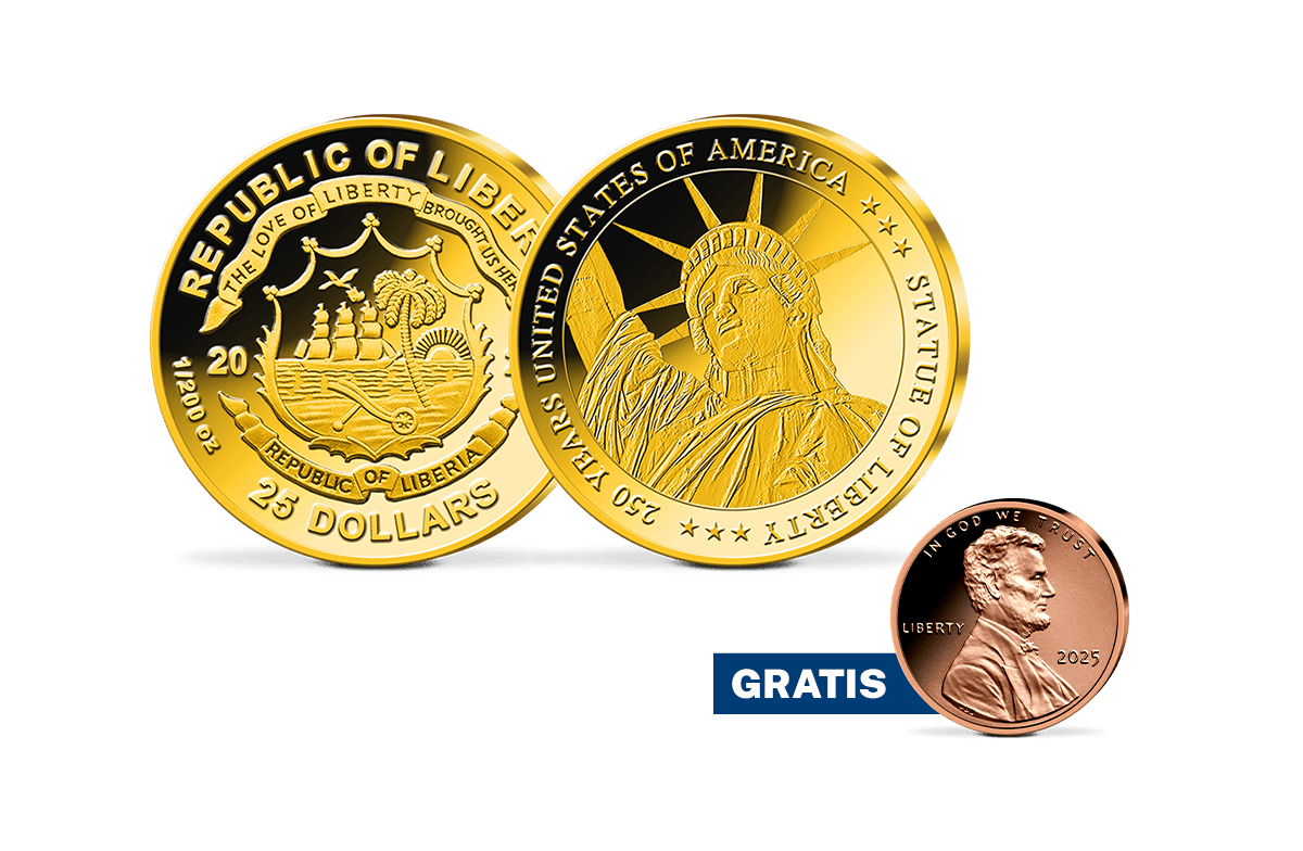 Goldmünze Freiheitsstatue und gratis dazu die letzte 1-Penny-Cent-Münze der USA