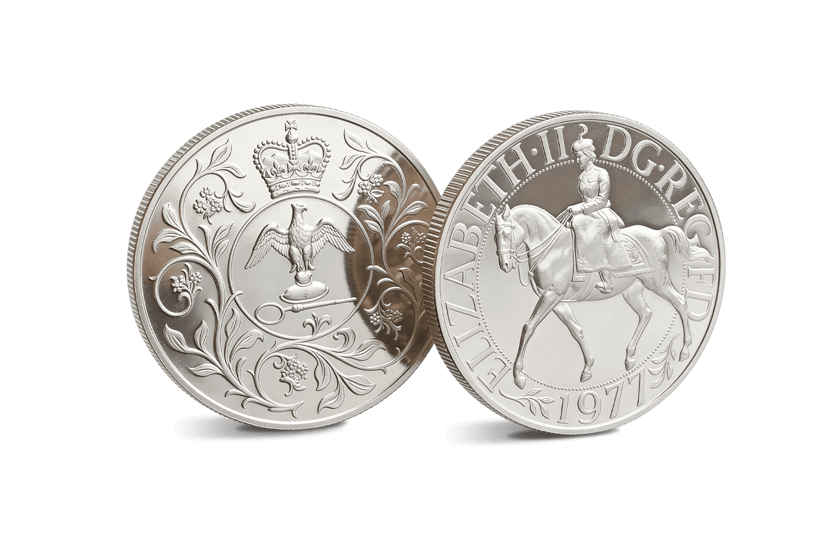 Crown-Size-Münze UK 1977 - 25 Jahre Krönungsjubiläum Queen Elizabeth II.