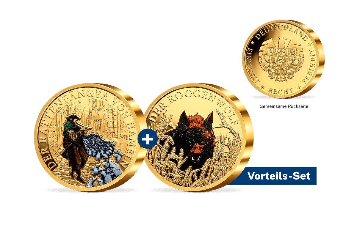 Piedfort-Gedenkprägungen Der Roggenwolf + Der Rattenfänger v. Hameln