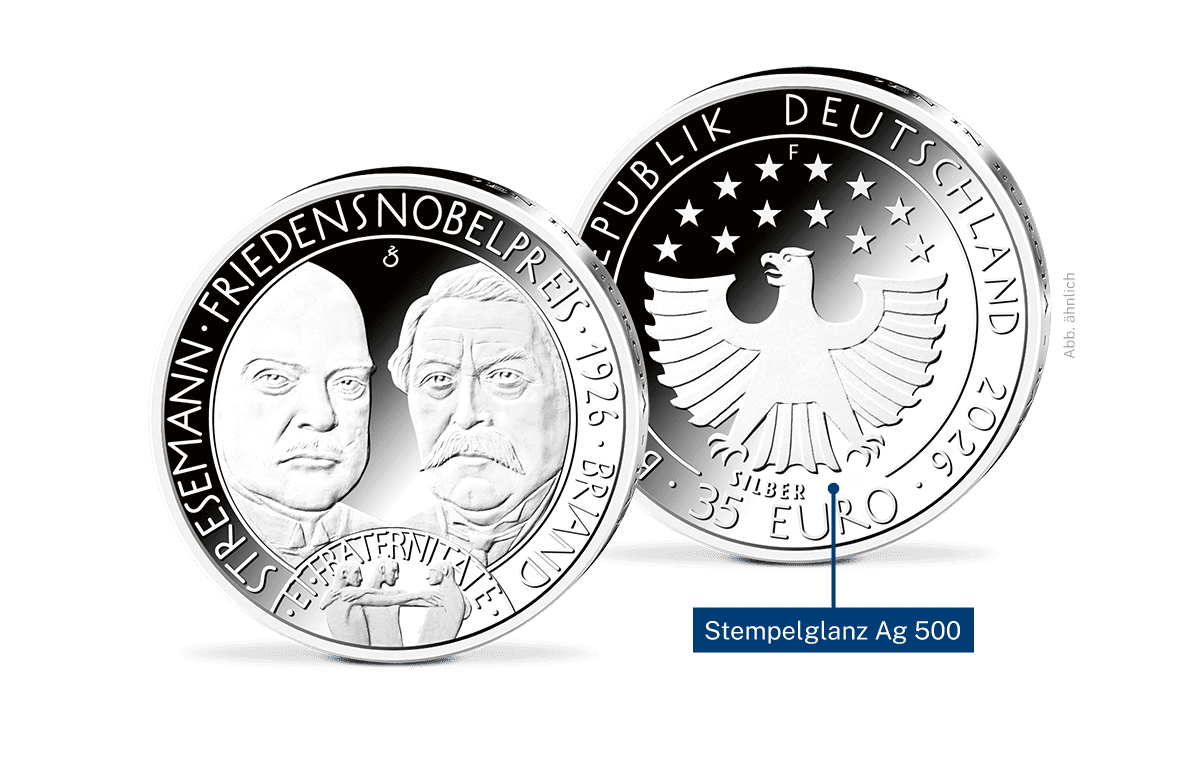 35-Euro-Silbermünze 100 Jahre Friedensnobelpreis für Gustav Stresemann und Aristide Briand