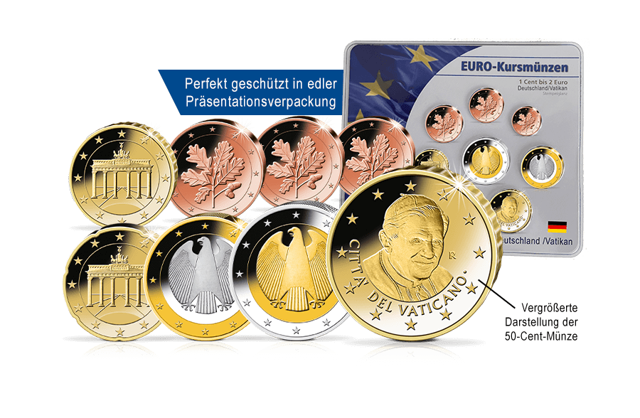 Euro-Kursmünzen aus Deutschland und dem Vatikan - Papst Benedikt Euro-Kursmünzen aus Deutschland und dem Vatikan - Papst Benedikt