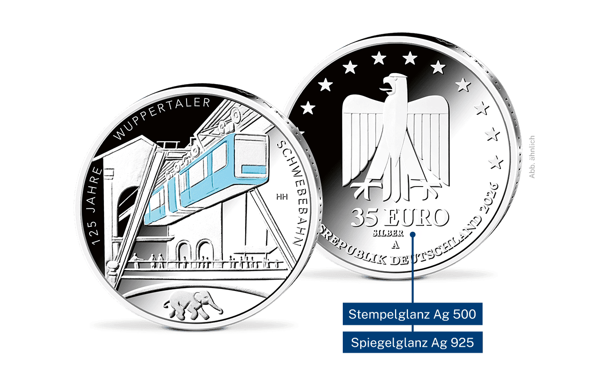 35‑Euro‑Silbermünze 125 Jahre Wuppertaler Schwebebahn