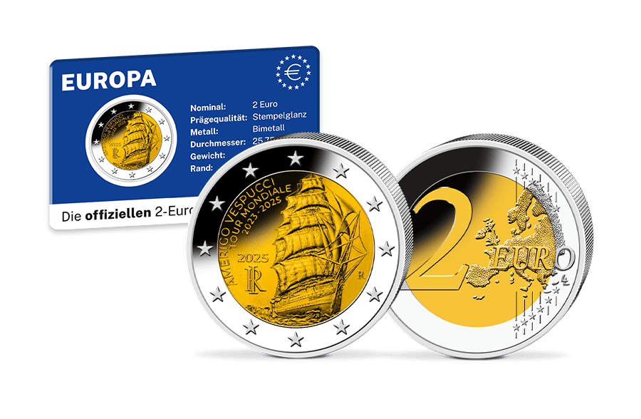 2-Euro-Gedenkmünze Italien - Weltreise des Amerigo-Vespucci-Segelschulschiffes