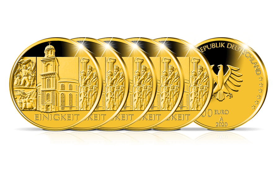 Komplett-Set 100-Euro-Goldmünze Säulen der Demokratie - Einigkeit