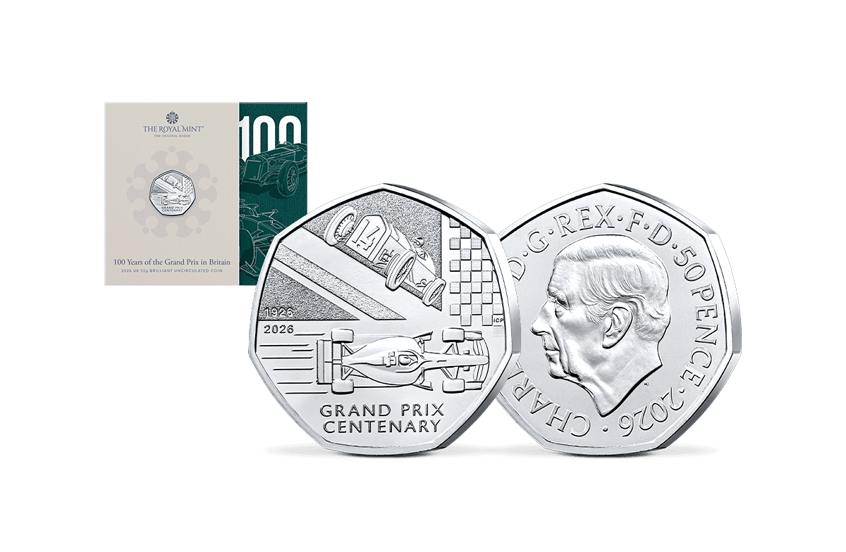 50-Pence-Gedenkmünze 100 Jahre British Grand Prix