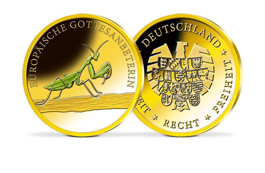 Piedfort-Gedenkprägung Europäische Gottesanbeterin Piedfort-Gedenkprägung Europäische Gottesanbeterin
