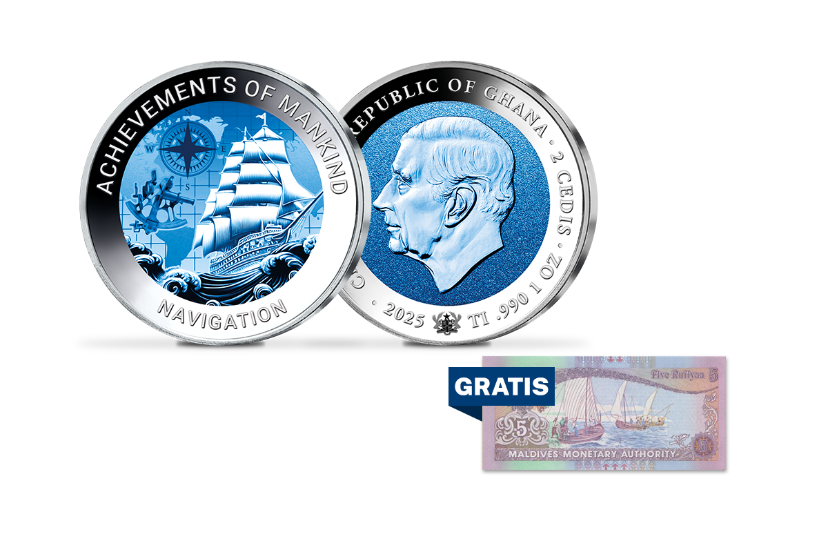Titan-Unze Navigation + 5-Rufiyaa-Banknote Malediven Gratis