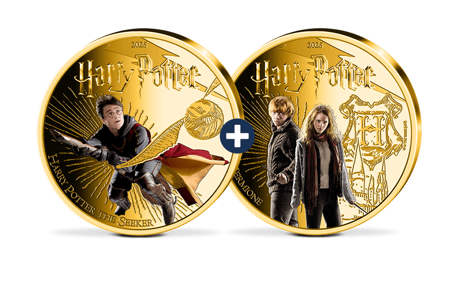 Offizielle Gedenkmünze Harry Potter der Sucher + Ron & Hermine