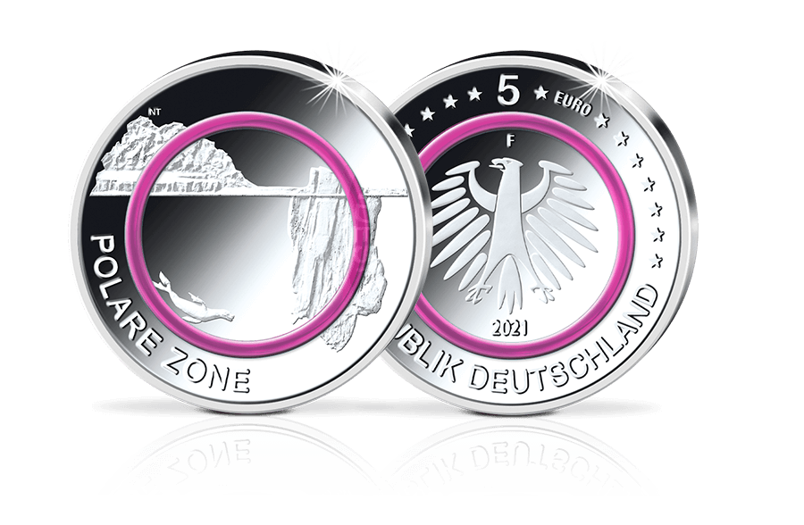 5-Euro-Münze 2021 Polare Zone (F) mit Polymer-Ring 5-Euro-Münze 2021 Polare Zone (F) mit Polymer-Ring
