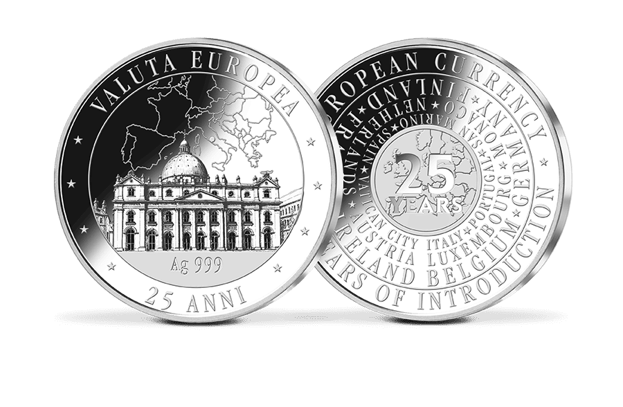Silber-Gedenkprägung 25 Jahre Euro - Vatikan Silber-Gedenkprägung 25 Jahre Euro - Vatikan