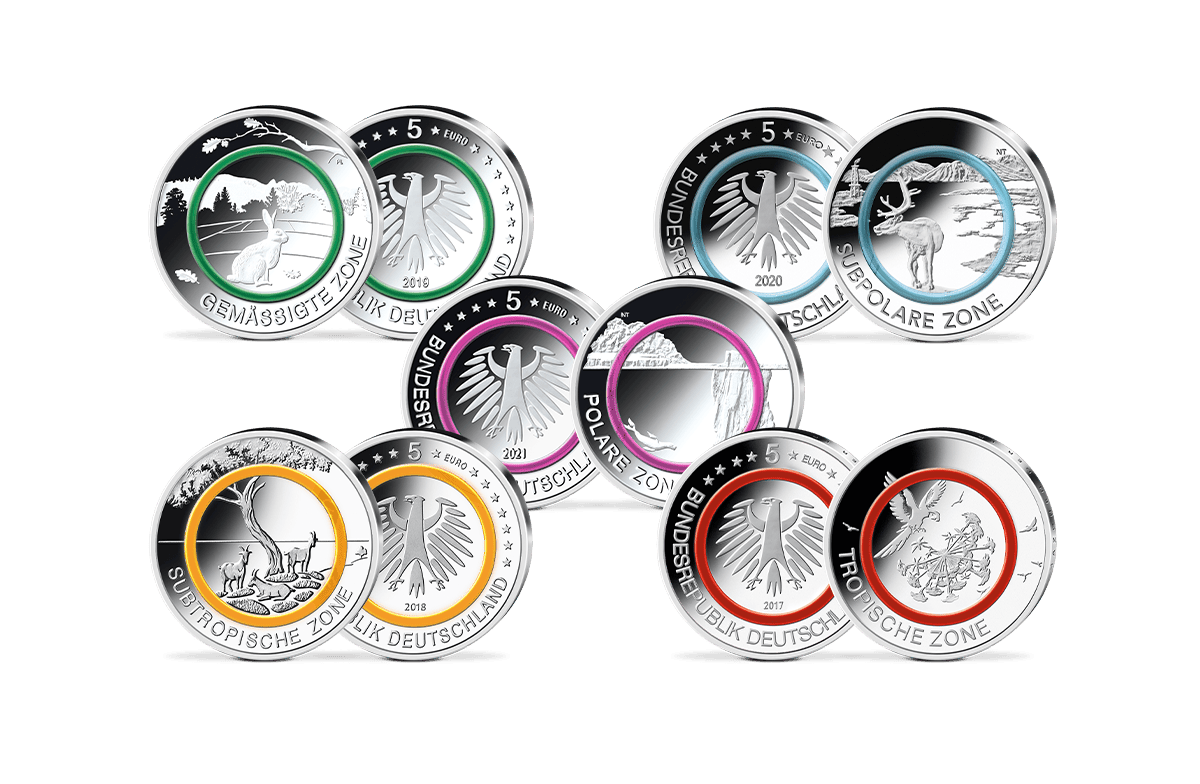5er Set 5-Euro-Münzen Klimazonen der Erde