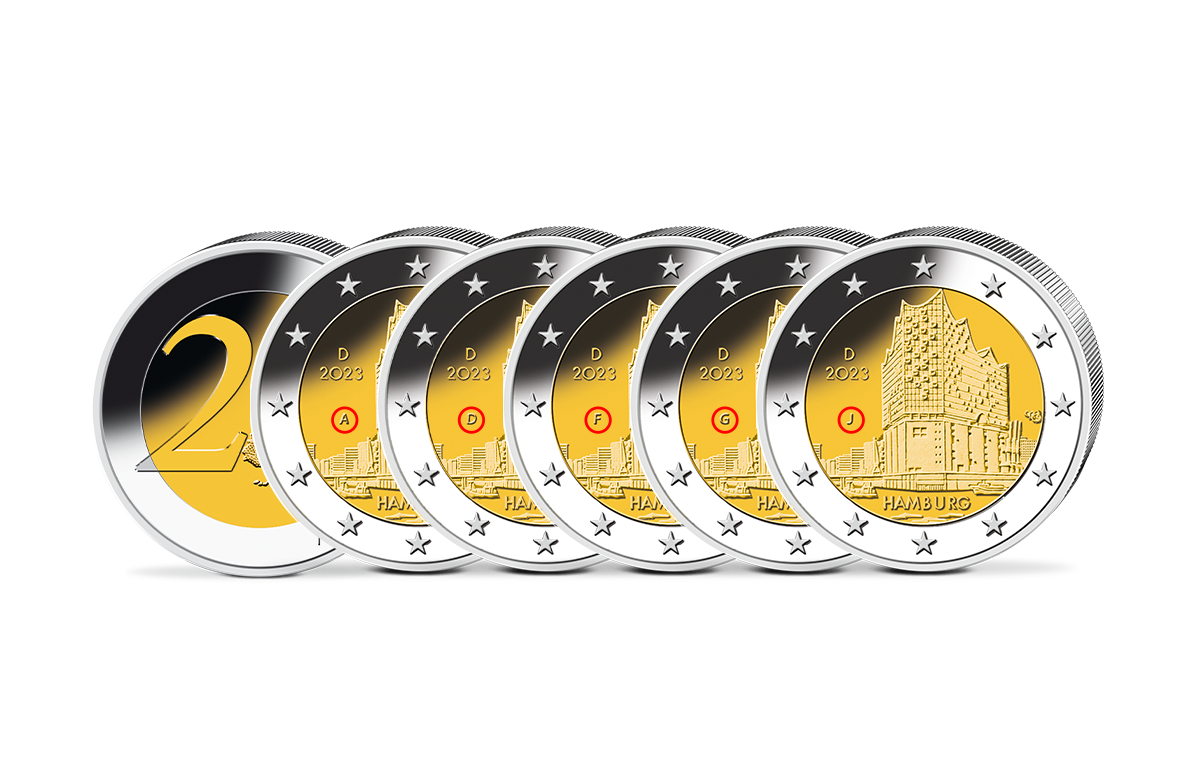2-Euro-Münz-Komplett-Satz 2023 Hamburg 2-Euro-Münz-Komplett-Satz 2023 Hamburg