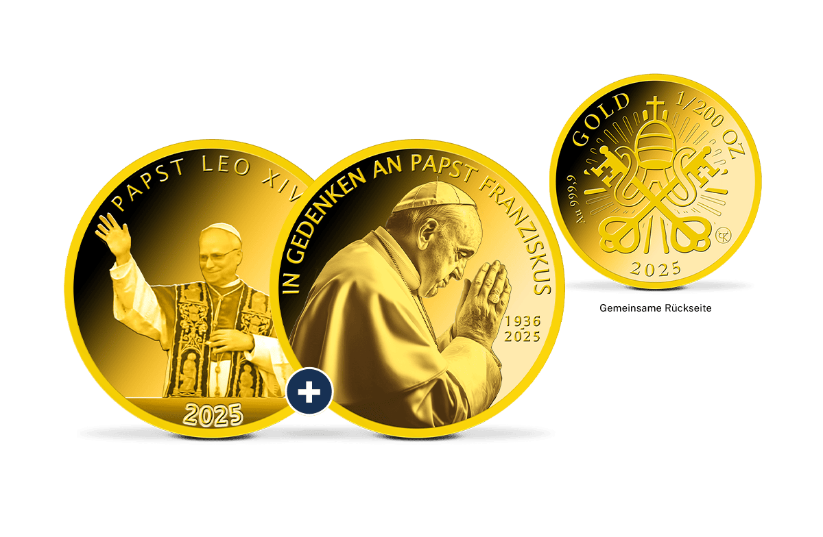 Gold-Set Papst Franziskus und Papst Leo XIV.