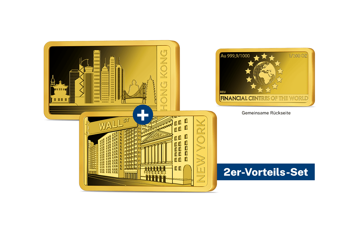 2er‑Vorteils‑Set: Goldbarren Finanzplätze New York und Honkong