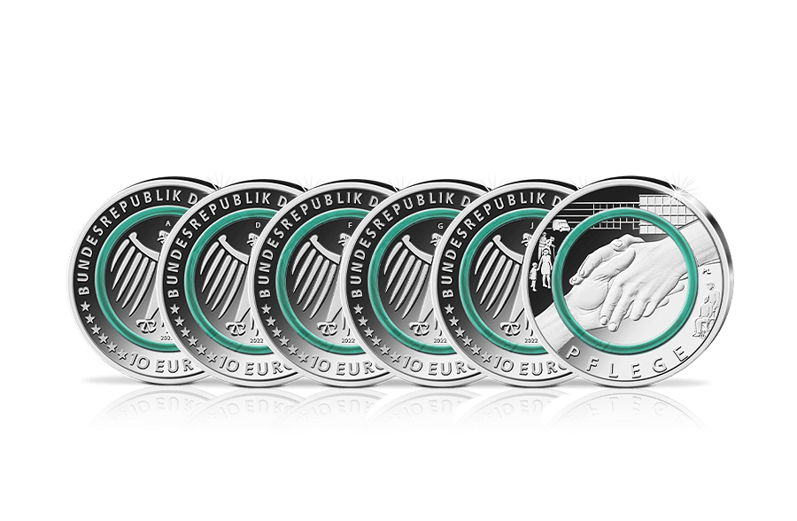 5x10-Euro-Münze 2022 Pflege mit Polymer-Ring Komplettsatz in St