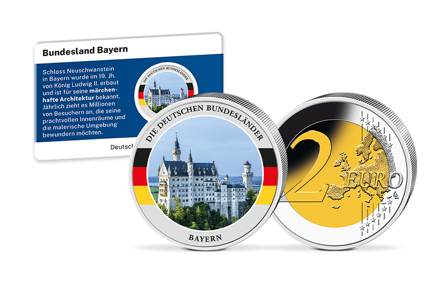 2-Euro-Münze mit Kaltemaille Bayern - Schloss Neuschwanstein