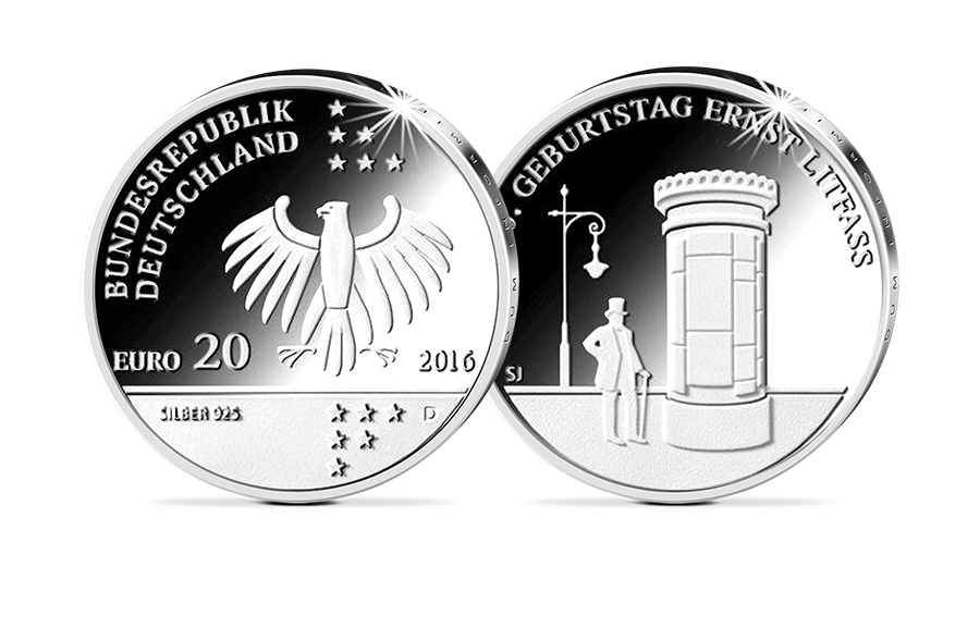 20-Euro-Münze 200. Geburtstag Ernst Litfaß 2016 20-Euro-Münze 200. Geburtstag Ernst Litfaß 2016
