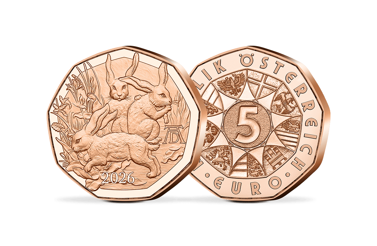 5-Euro-Münze Österreich Ostermünze 2026 – Dürers Hasentrio