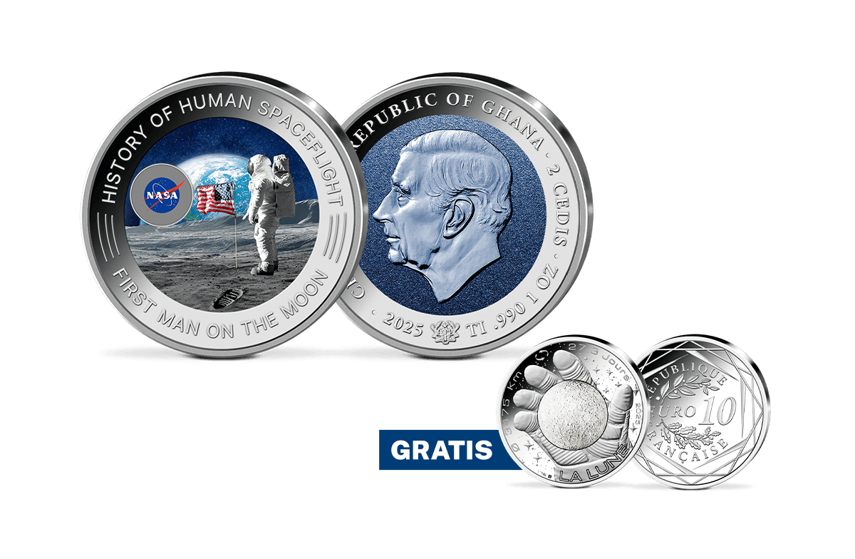 Titan-Unze Apollo 11 - Erste Mondlandung + Gratis 10-Euro-Silbermünze aus Frankreich