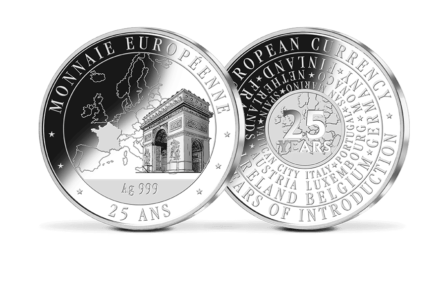 Silber-Gedenkprägung 25 Jahre Euro - Frankreich Silber-Gedenkprägung 25 Jahre Euro - Frankreich