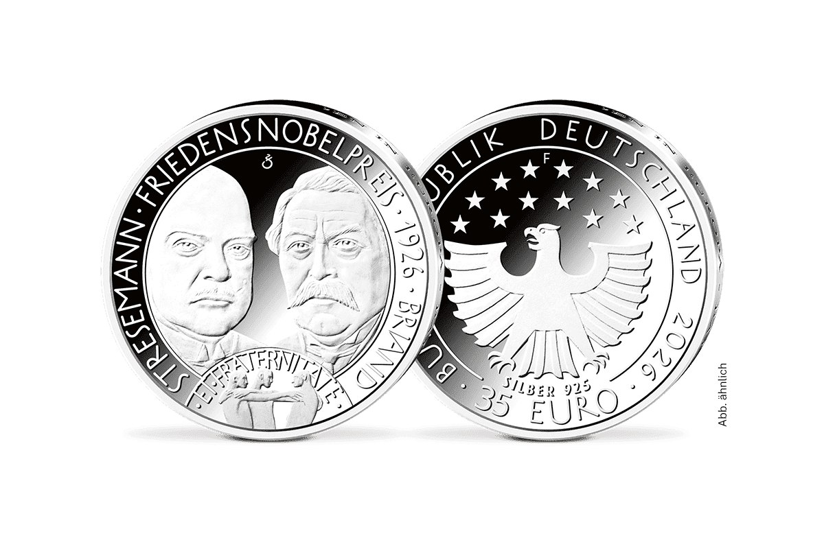 35-Euro-Silbermünze 100 Jahre Friedensnobelpreis für Gustav Stresemann und Aristide Briand