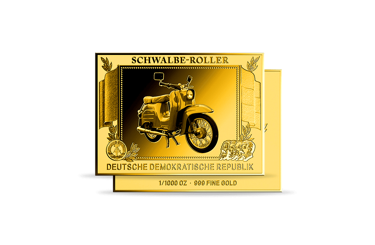 Gold-Münzbarren Schwalbe-Roller