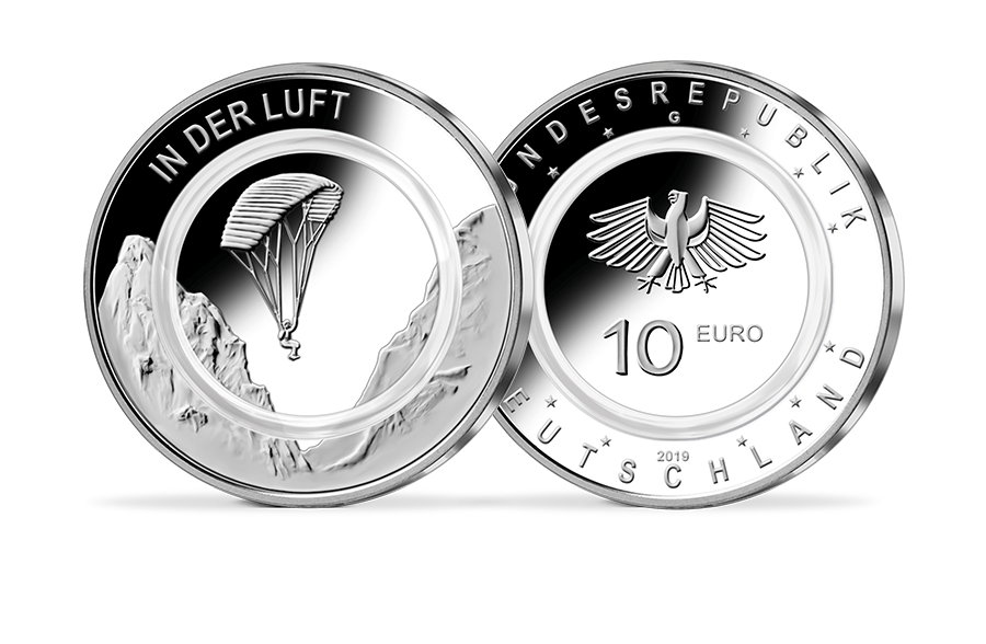 10-Euro-Münze In der Luft