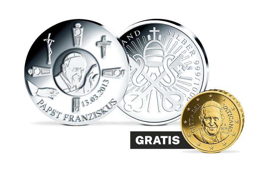 Teller-Gedenkprägung Papst Franziskus + 50 Cent Papst Franziskus gratis