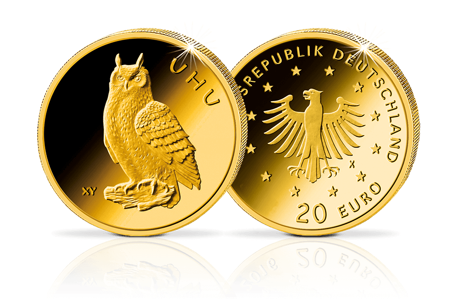 20-Euro-Goldmünze Uhu 2018 aus der Serie Heimische Vögel 20-Euro-Goldmünze Uhu 2018 aus der Serie Heimische Vögel