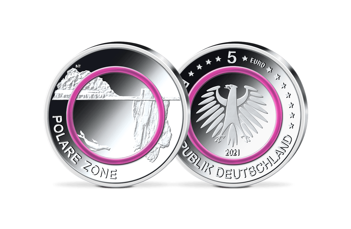 5-Euro-Münze 2021 Polare Zone mit violettem Polymer-Ring