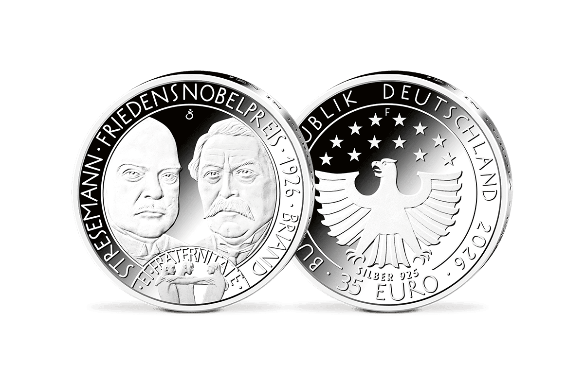 35-Euro-Silbermünze 100 Jahre Friedensnobelpreis für Gustav Stresemann und Aristide Briand