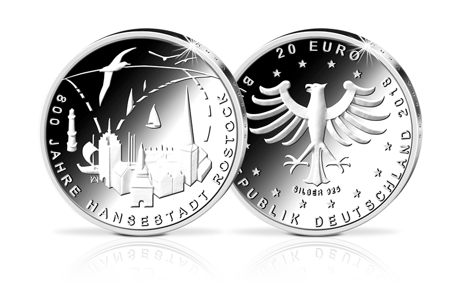20-Euro-Gedenkmünze 800 Jahre Hansestadt Rostock 2018 20-Euro-Gedenkmünze 800 Jahre Hansestadt Rostock 2018