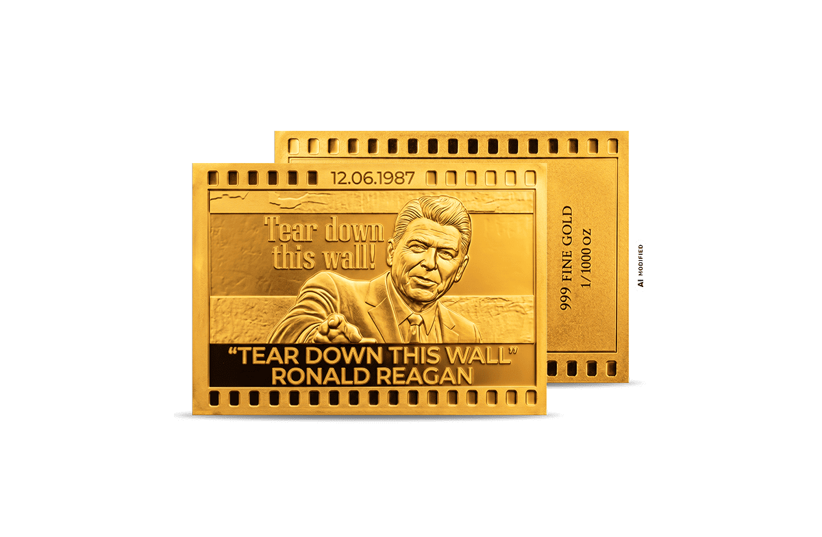 Gold-Münzbarren Tear down this Wall - Ronald Reagan