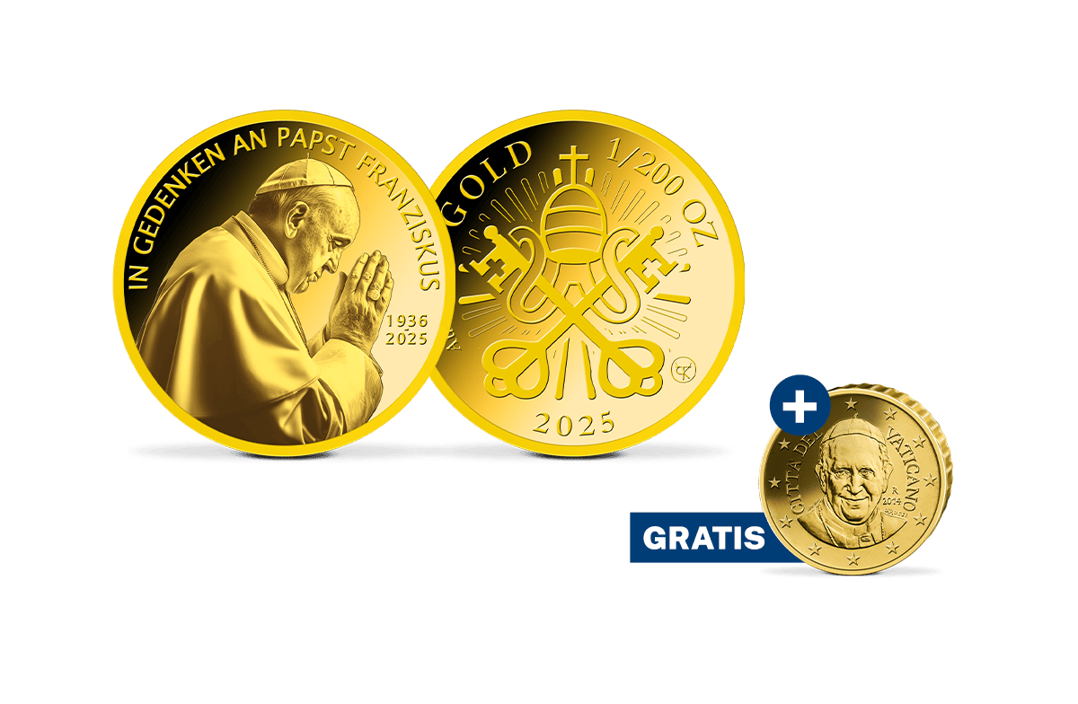 Gold-Gedenkprägung Papst Franziskus + Gratis 50 Cent Vatikan mit Papst Franziskus