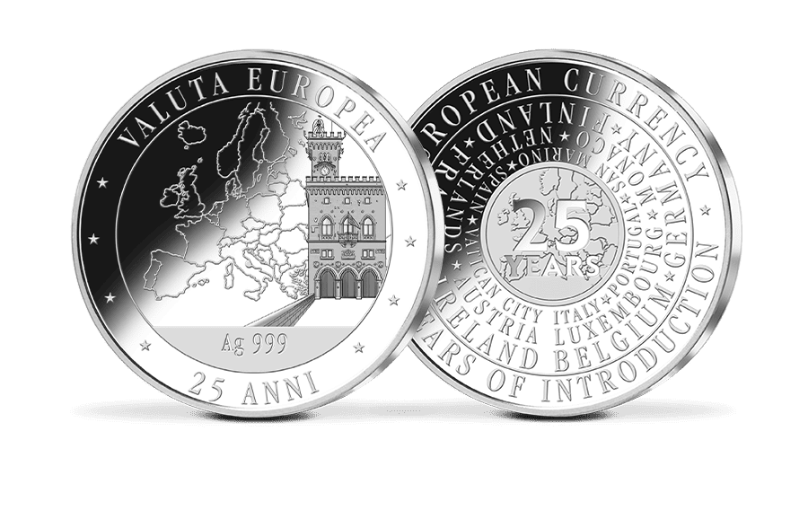 Silber-Gedenkprägung 25 Jahre Euro - San Marino Silber-Gedenkprägung 25 Jahre Euro - San Marino
