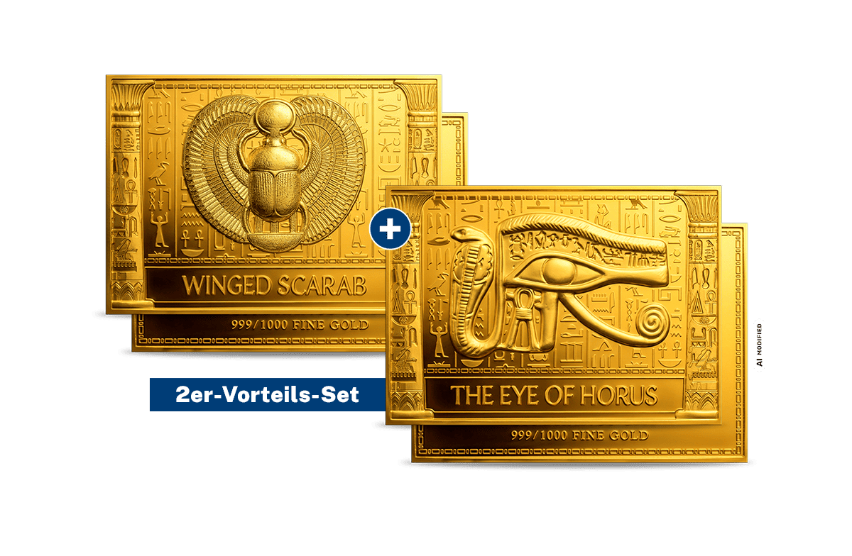 Vorteils-Set „Gold-Münzbarren Auge des Horus und Geflügelter Skarabäus“ 