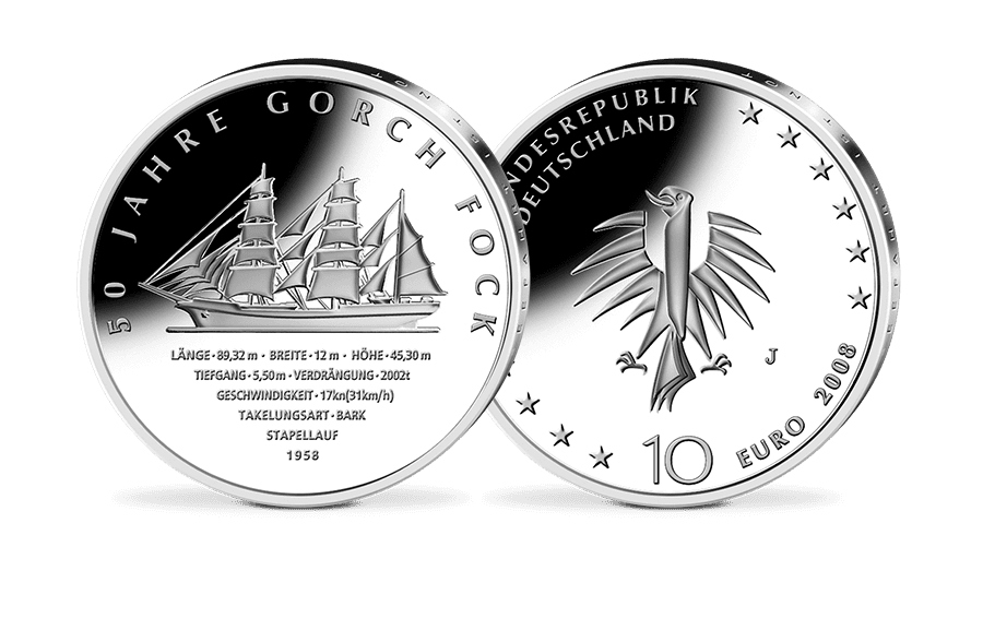 10-Euro-Münze 50 Jahre Gorch Fock 10-Euro-Münze 50 Jahre Gorch Fock