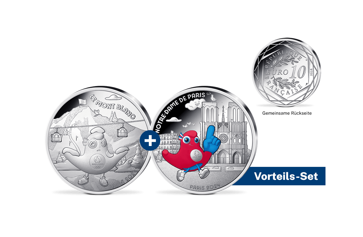 10-Euro-Silbermünzen Frankreich le Mont Blanc + Notre-Dame de Paris