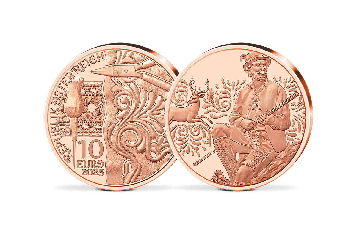 10-Euro-Kupfermünze Österreich - Aufbrezeln - Leder