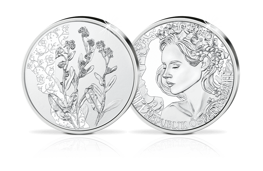 10-Euro-Münze Österreich 2023 Vergissmeinnicht Handgehoben 10-Euro-Münze Österreich 2023 Vergissmeinnicht Handgehoben