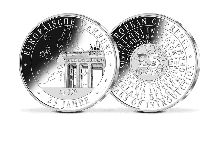Silber-Gedenkprägung 25 Jahre Euro - Deutschland Silber-Gedenkprägung 25 Jahre Euro - Deutschland