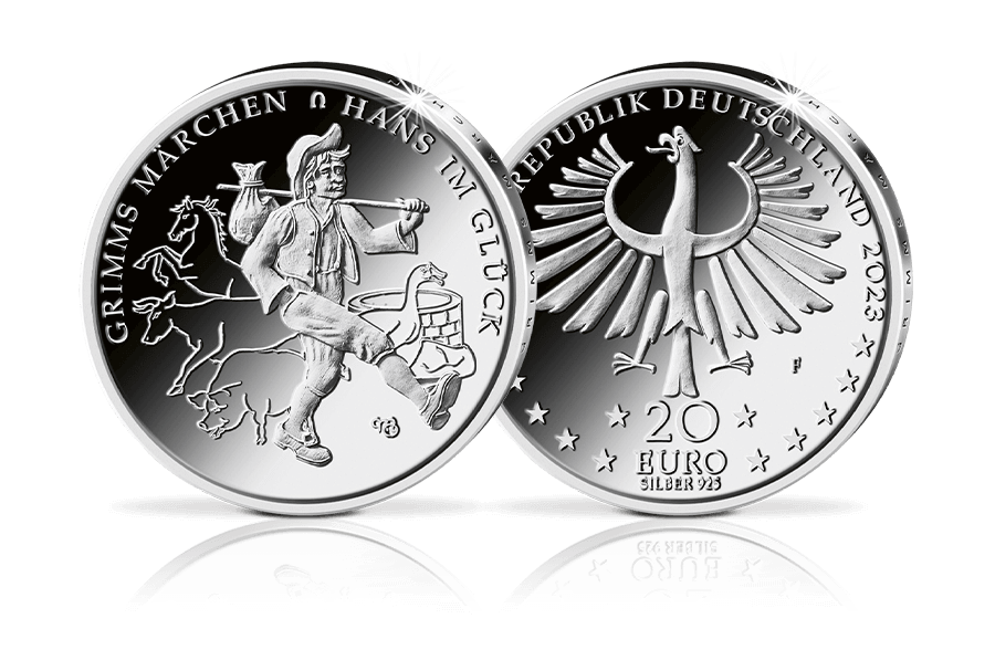 20-Euro-Silbermünze Hans im Glück in Spiegelglanz