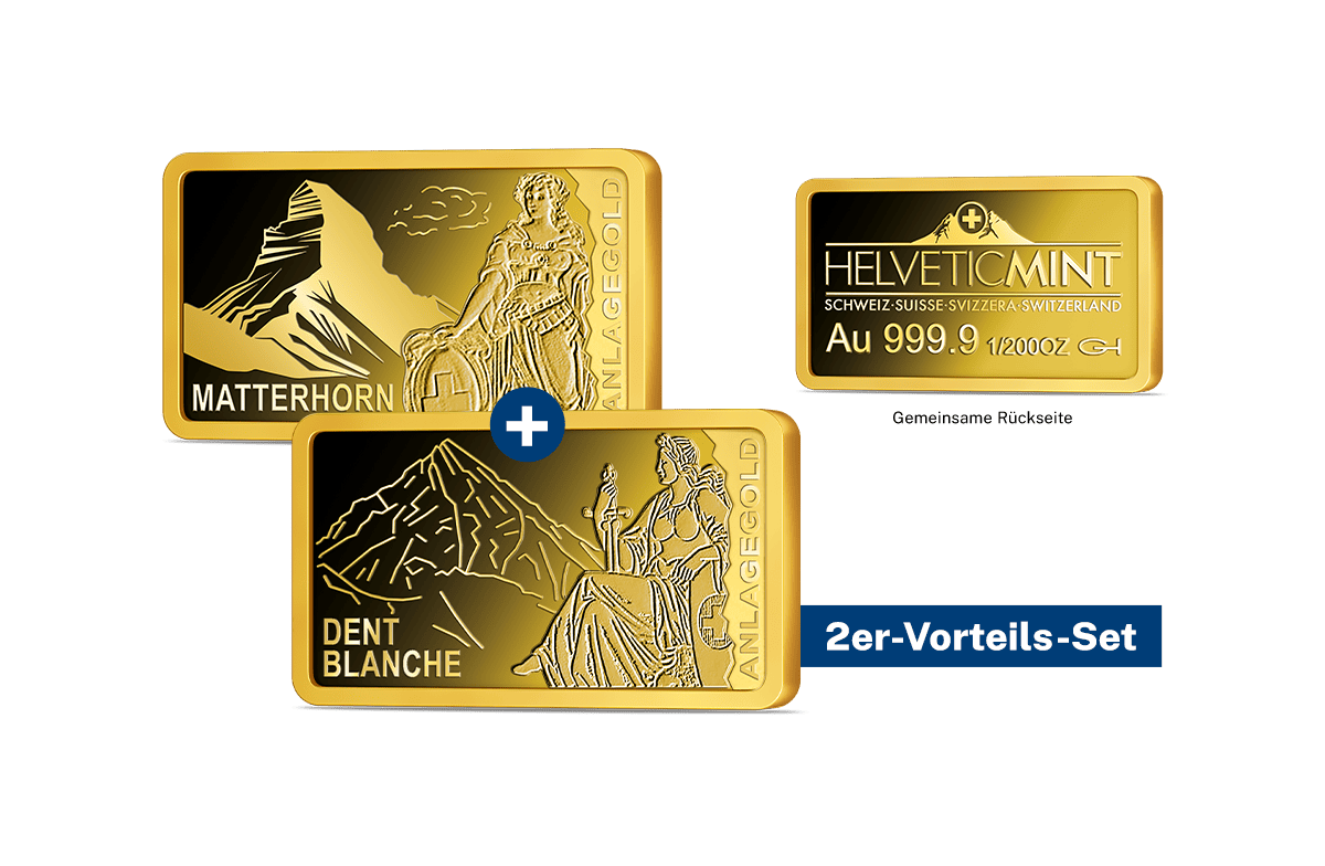 2er‑Vorteils‑Set: Schweizer Anlagebarren Matterhorn und Dent Blanche