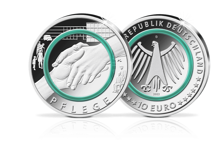 10-Euro-Münze 2022 Pflege mit Polymer-Ring 10-Euro-Münze 2022 Pflege mit Polymer-Ring